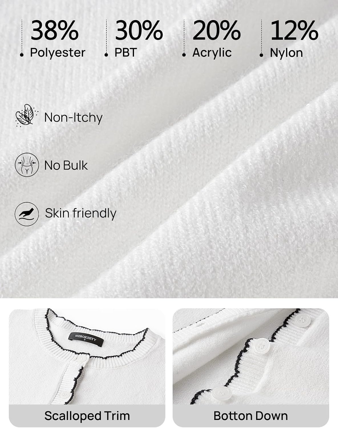 image:imageMEROKEETY Womens Long Sleeve Button Down Cardigan Sweater 2026 Fall Trendy Open Front Crew Neck Soft Knitted Sweaters CoatWhite