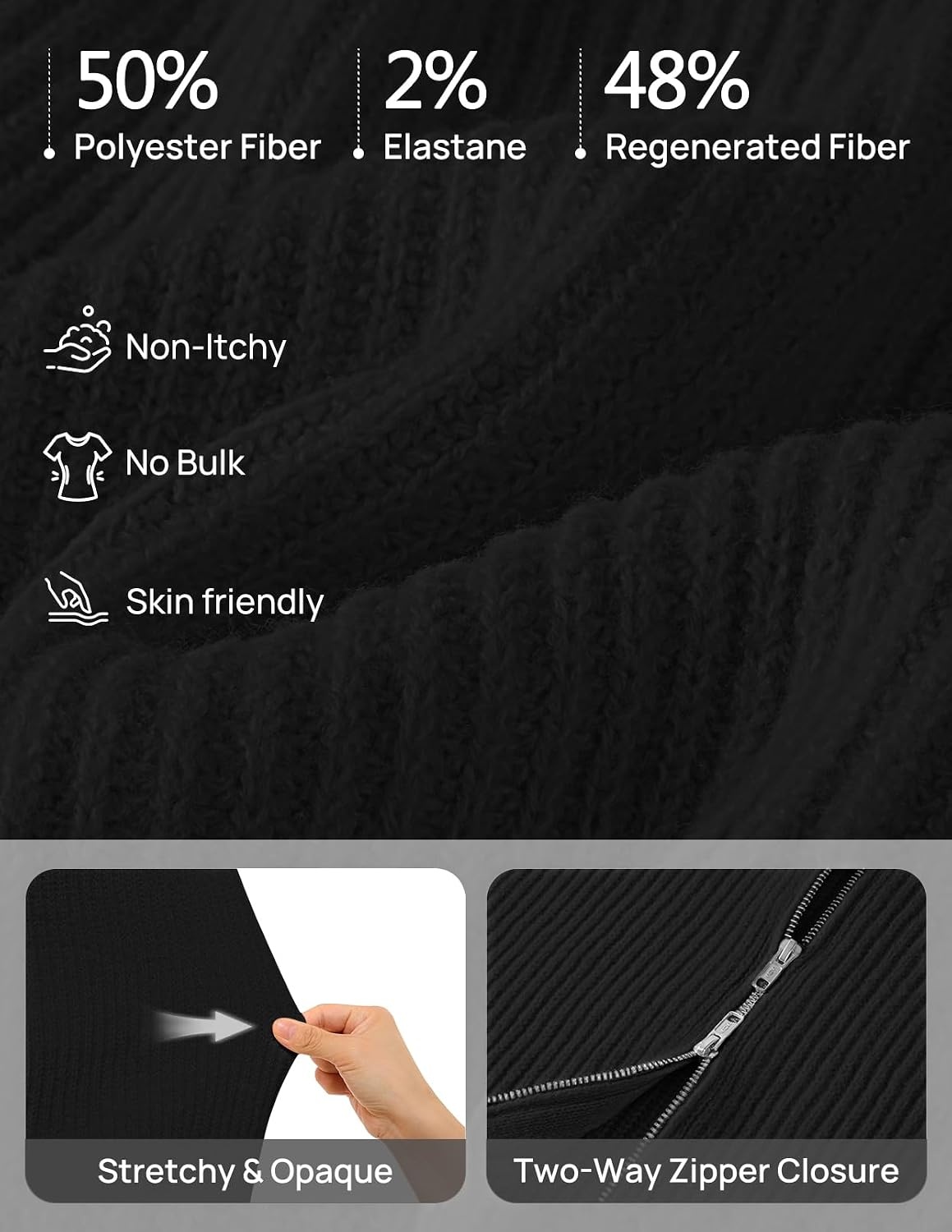 image:imageMEROKEETY Womens Long Sleeve Chunky Knit Mock Neck Cardigan Sweaters 2026 Zip Up Ribbed Tops Open Front Jackets Coats Drop Shoulder Outerwear Trendy Outfits Fall Fashion Warm Winter ClothingBlack