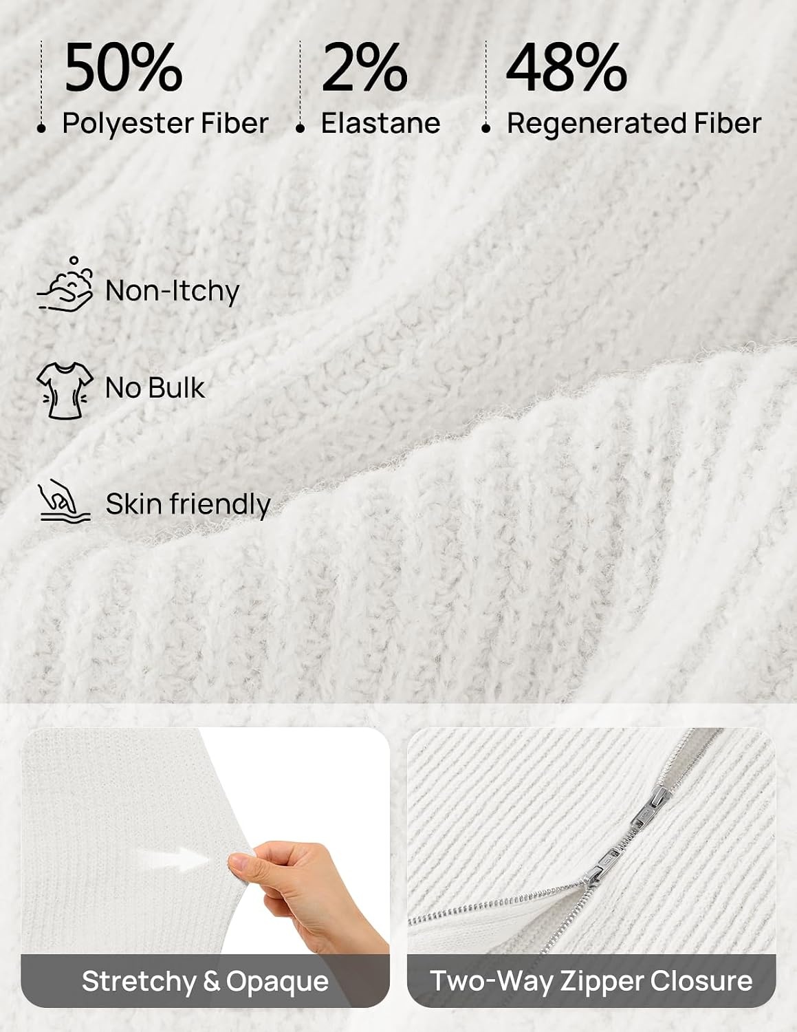 image:imageMEROKEETY Womens Long Sleeve Chunky Knit Mock Neck Cardigan Sweaters 2026 Zip Up Ribbed Tops Open Front Jackets Coats Drop Shoulder Outerwear Trendy Outfits Fall Fashion Warm Winter ClothingWhite
