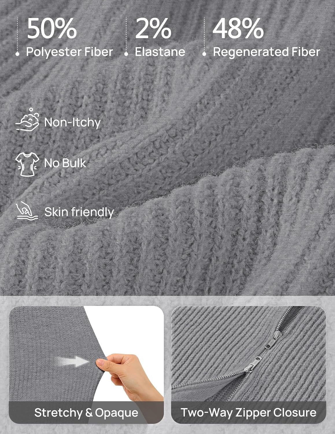 image:imageMEROKEETY Womens Long Sleeve Chunky Knit Mock Neck Cardigan Sweaters 2026 Zip Up Ribbed Tops Open Front Jackets Coats Drop Shoulder Outerwear Trendy Outfits Fall Fashion Warm Winter ClothingGrey
