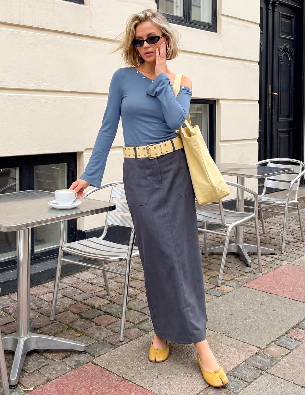 image:imageMEROKEETY Womens Off The Shoulder Going Out Long Sleeve Tops Asymmetrical Neck Metal Rivets Slim Fit Cute Shirts Fall Fashion Y2k Clothes Date Night Streetwear Trendy OutfitsDustyblue