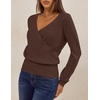 MEROKEETY 2026 Fall V Neck Wrap Sweaters for Women Knit Tops | Long Sleeve, Cozy Knit, Hidden Snap, Dressy Casual Pullover Shirts, Fashion Jumper, Fall Winter Clothing(Brown)