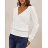 MEROKEETY 2026 Fall V Neck Wrap Sweaters for Women Knit Tops | Long Sleeve, Cozy Knit, Hidden Snap, Dressy Casual Pullover Shirts, Fashion Jumper, Fall Winter Clothing(White)