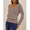 MEROKEETY 2026 Fall V Neck Wrap Sweaters for Women Knit Tops | Long Sleeve, Cozy Knit, Hidden Snap, Dressy Casual Pullover Shirts, Fashion Jumper, Fall Winter Clothing(Camel)