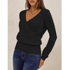 MEROKEETY 2026 Fall V Neck Wrap Sweaters for Women Knit Tops | Long Sleeve, Cozy Knit, Hidden Snap, Dressy Casual Pullover Shirts, Fashion Jumper, Fall Winter Clothing(Black)