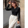 MEROKEETY Womens Business Casual Long Sleeve Criss Cross Tops 2026 Trendy | Work Office Shirts, Ruched Fitted Dressy Blouses, V Neck, Going Out, Elegant Outfits, Fall Fashion, Layering Winter Clothing(Black)