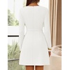 MEROKEETY Women’s Fall Business Casual Work Office Long Sleeve Mini Dress | A Line, Bodycon, Elegant Classy, Cocktail, Dinner, Office, Decorative Faux Pockets, Floral Button, Back Zipper, Elastic Belt(White)