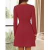 MEROKEETY Women’s Fall Business Casual Work Office Long Sleeve Mini Dress | A Line, Bodycon, Elegant Classy, Cocktail, Dinner, Office, Decorative Faux Pockets, Floral Button, Back Zipper, Elastic Belt(Wine)