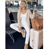 MEROKEETY Women’s Fall Crochet Lightweight Cardigan Sweater | Long Sleeve, Long Length, Pointelle Ribbed Knit Sweater, Relaxed Fit, Open Front, Elegant Casual Outerwear, Trendy Clothes(Apricot)