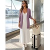 MEROKEETY Women’s Fall Crochet Lightweight Cardigan Sweater | Long Sleeve, Long Length, Pointelle Ribbed Knit Sweater, Relaxed Fit, Open Front, Elegant Casual Outerwear, Trendy Clothes(Greypurple)