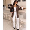 MEROKEETY Women’s Fall Crochet Lightweight Cardigan Sweater | Long Sleeve, Long Length, Pointelle Ribbed Knit Sweater, Relaxed Fit, Open Front, Elegant Casual Outerwear, Trendy Clothes(Coffee)