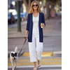 MEROKEETY Women’s Fall Crochet Lightweight Cardigan Sweater | Long Sleeve, Long Length, Pointelle Ribbed Knit Sweater, Relaxed Fit, Open Front, Elegant Casual Outerwear, Trendy Clothes(Navy)