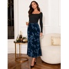 MEROKEETY Women’s Fall Floral Velvet Maxi Skirt | Floral Velvet Textured, Mermaid Fishtail Hem, Elastic High Waist, Elegant Classy, 2026 Trendy Long Skirts(Blue)