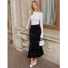MEROKEETY Women’s Fall Floral Velvet Maxi Skirt | Floral Velvet Textured, Mermaid Fishtail Hem, Elastic High Waist, Elegant Classy, 2026 Trendy Long Skirts(Black)