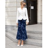 MEROKEETY Women’s Fall Floral Velvet Maxi Skirt | Floral Velvet Textured, Mermaid Fishtail Hem, Elastic High Waist, Elegant Classy, 2026 Trendy Long Skirts(Blue)
