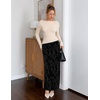 MEROKEETY Women’s Fall Floral Velvet Maxi Skirt | Floral Velvet Textured, Mermaid Fishtail Hem, Elastic High Waist, Elegant Classy, 2026 Trendy Long Skirts(Black)