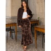 MEROKEETY Women’s Fall Floral Velvet Maxi Skirt | Floral Velvet Textured, Mermaid Fishtail Hem, Elastic High Waist, Elegant Classy, 2026 Trendy Long Skirts(Coffee)