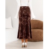 MEROKEETY Women’s Fall Floral Velvet Maxi Skirt | Floral Velvet Textured, Mermaid Fishtail Hem, Elastic High Waist, Elegant Classy, 2026 Trendy Long Skirts(Coffee)