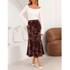 MEROKEETY Women’s Fall Floral Velvet Maxi Skirt | Floral Velvet Textured, Mermaid Fishtail Hem, Elastic High Waist, Elegant Classy, 2026 Trendy Long Skirts(Coffee)
