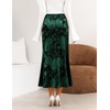 MEROKEETY Women’s Fall Floral Velvet Maxi Skirt | Floral Velvet Textured, Mermaid Fishtail Hem, Elastic High Waist, Elegant Classy, 2026 Trendy Long Skirts(Green)