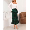 MEROKEETY Women’s Fall Floral Velvet Maxi Skirt | Floral Velvet Textured, Mermaid Fishtail Hem, Elastic High Waist, Elegant Classy, 2026 Trendy Long Skirts(Green)