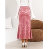 MEROKEETY Women’s Fall Floral Velvet Maxi Skirt | Floral Velvet Textured, Mermaid Fishtail Hem, Elastic High Waist, Elegant Classy, 2026 Trendy Long Skirts(Pink)