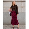 MEROKEETY Women’s Fall Floral Velvet Maxi Skirt | Floral Velvet Textured, Mermaid Fishtail Hem, Elastic High Waist, Elegant Classy, 2026 Trendy Long Skirts(Wine)
