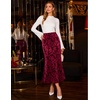 MEROKEETY Women’s Fall Floral Velvet Maxi Skirt | Floral Velvet Textured, Mermaid Fishtail Hem, Elastic High Waist, Elegant Classy, 2026 Trendy Long Skirts(Wine)