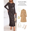 MEROKEETY Womens Fall Formal Long Sleeve Sequin Bodycon Maxi Dress 2026 | Sparkly, Jacquard Mesh Shell, Lined, Floral Lace, Fancy, Cocktail Party, Dinner, Evening, Holiday, Wedding Guest Long Dress(Brown)