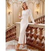 MEROKEETY Womens Fall Formal Long Sleeve Sequin Bodycon Maxi Dress 2026 | Sparkly, Jacquard Mesh Shell, Lined, Floral Lace, Fancy, Cocktail Party, Dinner, Evening, Holiday, Wedding Guest Long Dress(White)