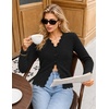 MEROKEETY Women’s Fall Lightweight Crochet Cardigan Sweaters Trendy | Trendy Sweater, Long Sleeve, V Neck, Button Down, Pointelle Knit, Scalloped Trim, Fashion Layer Tops, Soft Breathable Clothes(Black)