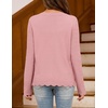 MEROKEETY Women’s Fall Lightweight Crochet Cardigan Sweaters Trendy | Trendy Sweater, Long Sleeve, V Neck, Button Down, Pointelle Knit, Scalloped Trim, Fashion Layer Tops, Soft Breathable Clothes(Pink)