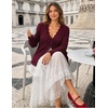MEROKEETY Women’s Fall Lightweight Crochet Cardigan Sweaters Trendy | Trendy Sweater, Long Sleeve, V Neck, Button Down, Pointelle Knit, Scalloped Trim, Fashion Layer Tops, Soft Breathable Clothes(Burgundy)