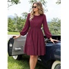 MEROKEETY Women’s Fall Long Puff Sleeve Casual Boho Flowy Dress | Crew Neck, Elastic Waist, Tiered Ruffle Hem, Cotton A Line Mini Vacation Dresses, Bridal Shower, Cocktail Date Night Outfits(Burgundy)