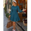 MEROKEETY Women’s Fall Long Puff Sleeve Casual Boho Flowy Dress | Crew Neck, Elastic Waist, Tiered Ruffle Hem, Cotton A Line Mini Vacation Dresses, Bridal Shower, Cocktail Date Night Outfits(Teal)
