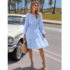MEROKEETY Women’s Fall Long Puff Sleeve Casual Boho Flowy Dress | Crew Neck, Elastic Waist, Tiered Ruffle Hem, Cotton A Line Mini Vacation Dresses, Bridal Shower, Cocktail Date Night Outfits(Blue)
