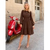 MEROKEETY Women’s Fall Long Puff Sleeve Casual Boho Flowy Dress | Crew Neck, Elastic Waist, Tiered Ruffle Hem, Cotton A Line Mini Vacation Dresses, Bridal Shower, Cocktail Date Night Outfits(Coffee)