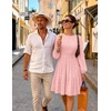 MEROKEETY Women’s Fall Long Puff Sleeve Casual Boho Flowy Dress | Crew Neck, Elastic Waist, Tiered Ruffle Hem, Cotton A Line Mini Vacation Dresses, Bridal Shower, Cocktail Date Night Outfits(Pink)