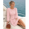 MEROKEETY Women’s Fall Long Puff Sleeve Casual Boho Flowy Dress | Crew Neck, Elastic Waist, Tiered Ruffle Hem, Cotton A Line Mini Vacation Dresses, Bridal Shower, Cocktail Date Night Outfits(Pink)