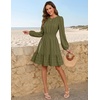 MEROKEETY Women’s Fall Long Puff Sleeve Casual Boho Flowy Dress | Crew Neck, Elastic Waist, Tiered Ruffle Hem, Cotton A Line Mini Vacation Dresses, Bridal Shower, Cocktail Date Night Outfits(Army)