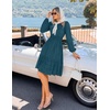 MEROKEETY Women’s Fall Long Puff Sleeve Casual Boho Flowy Dress | Crew Neck, Elastic Waist, Tiered Ruffle Hem, Cotton A Line Mini Vacation Dresses, Bridal Shower, Cocktail Date Night Outfits(Teal)