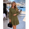 MEROKEETY Women’s Fall Long Puff Sleeve Casual Boho Flowy Dress | Crew Neck, Elastic Waist, Tiered Ruffle Hem, Cotton A Line Mini Vacation Dresses, Bridal Shower, Cocktail Date Night Outfits(Army)