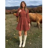 MEROKEETY Women’s Fall Long Puff Sleeve Casual Boho Flowy Dress | Crew Neck, Elastic Waist, Tiered Ruffle Hem, Cotton A Line Mini Vacation Dresses, Bridal Shower, Cocktail Date Night Outfits(Brown Red)