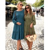 MEROKEETY Women’s Fall Long Puff Sleeve Casual Boho Flowy Dress | Crew Neck, Elastic Waist, Tiered Ruffle Hem, Cotton A Line Mini Vacation Dresses, Bridal Shower, Cocktail Date Night Outfits(Teal)