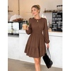 MEROKEETY Women’s Fall Long Puff Sleeve Casual Boho Flowy Dress | Crew Neck, Elastic Waist, Tiered Ruffle Hem, Cotton A Line Mini Vacation Dresses, Bridal Shower, Cocktail Date Night Outfits(Coffee)
