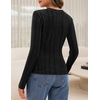 MEROKEETY Womens Fall Long Sleeve Cable Knit Shirts Trendy Top | V Neck, Fitted, Lightweight, Stretchy Textured Knit, Going Out Outfits, Business Casual Blouse, Dressy Work Top, Y2K Clothes(Black)