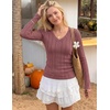 MEROKEETY Womens Fall Long Sleeve Cable Knit Shirts Trendy Top | V Neck, Fitted, Lightweight, Stretchy Textured Knit, Going Out Outfits, Business Casual Blouse, Dressy Work Top, Y2K Clothes(Grey Purple)