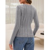 MEROKEETY Womens Fall Long Sleeve Cable Knit Shirts Trendy Top | V Neck, Fitted, Lightweight, Stretchy Textured Knit, Going Out Outfits, Business Casual Blouse, Dressy Work Top, Y2K Clothes(Grey)