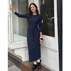 MEROKEETY Women’s Fall Long Sleeve Casual T Shirt Maxi Dresses | Tie Waist, Wrap, Crew Neck, Business Casual, Work Long Dress, Elegant, Knit, Stretchy and Soft, Winter, Going Out Clothes(Navy)