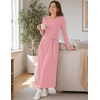 MEROKEETY Women’s Fall Long Sleeve Casual T Shirt Maxi Dresses | Tie Waist, Wrap, Crew Neck, Business Casual, Work Long Dress, Elegant, Knit, Stretchy and Soft, Winter, Going Out Clothes(Pink)